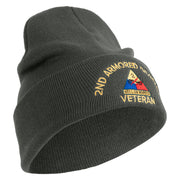 U.S. Army 2nd Armored Division Logo Embroidered 12 Inch Solid Knit Cuff Long Beanie Made in USA - Charcoal OSFM