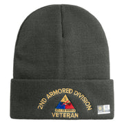 U.S. Army 2nd Armored Division Logo Embroidered 12 Inch Solid Knit Cuff Long Beanie Made in USA - Charcoal OSFM