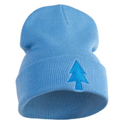 Gravity Dipper Pine Tree Embroidered 12" Long Kitted Beanie - Sky Blue OSFM