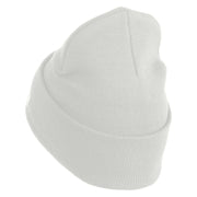 U.S. Army 3rd Armored Division Logo Embroidered 12 Inch Solid Knit Cuff Long Beanie Made in USA - White OSFM
