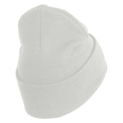 U.S. Army 3rd Armored Division Logo Embroidered 12 Inch Solid Knit Cuff Long Beanie Made in USA - White OSFM