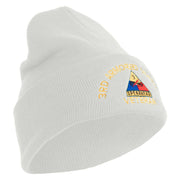 U.S. Army 3rd Armored Division Logo Embroidered 12 Inch Solid Knit Cuff Long Beanie Made in USA - White OSFM