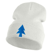 Gravity Dipper Pine Tree Embroidered 12" Long Kitted Beanie - White OSFM