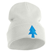 Gravity Dipper Pine Tree Embroidered 12" Long Kitted Beanie - White OSFM