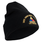 U.S. Army 3rd Armored Division Logo Embroidered 12 Inch Solid Knit Cuff Long Beanie Made in USA - Black OSFM