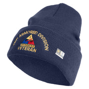U.S. Army 3rd Armored Division Logo Embroidered 12 Inch Solid Knit Cuff Long Beanie Made in USA - Navy OSFM