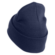 U.S. Army 3rd Armored Division Logo Embroidered 12 Inch Solid Knit Cuff Long Beanie Made in USA - Navy OSFM