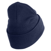 U.S. Army 3rd Armored Division Logo Embroidered 12 Inch Solid Knit Cuff Long Beanie Made in USA - Navy OSFM