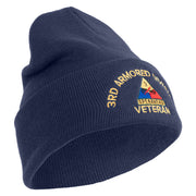 U.S. Army 3rd Armored Division Logo Embroidered 12 Inch Solid Knit Cuff Long Beanie Made in USA - Navy OSFM