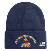 U.S. Army 3rd Armored Division Logo Embroidered 12 Inch Solid Knit Cuff Long Beanie Made in USA - Navy OSFM