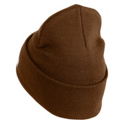 U.S. Army 3rd Armored Division Logo Embroidered 12 Inch Solid Knit Cuff Long Beanie Made in USA - Coyote-Brown OSFM