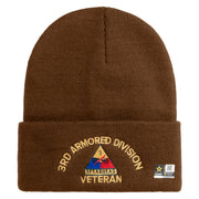 U.S. Army 3rd Armored Division Logo Embroidered 12 Inch Solid Knit Cuff Long Beanie Made in USA - Coyote-Brown OSFM