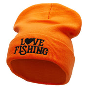 Heart Fishing Embroidered 12 Inch Long Knitted Beanie