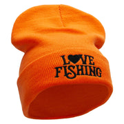 Heart Fishing Embroidered 12 Inch Long Knitted Beanie