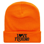 Heart Fishing Embroidered 12 Inch Long Knitted Beanie