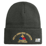 U.S. Army 49th Armored Division Logo Embroidered 12 Inch Solid Knit Cuff Long Beanie Made in USA - Charcoal OSFM
