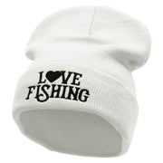 Heart Fishing Embroidered 12 Inch Long Knitted Beanie