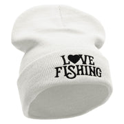 Heart Fishing Embroidered 12 Inch Long Knitted Beanie