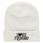 Heart Fishing Embroidered 12 Inch Long Knitted Beanie