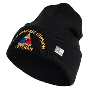U.S. Army 49th Armored Division Logo Embroidered 12 Inch Solid Knit Cuff Long Beanie Made in USA - Black OSFM