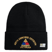 U.S. Army 49th Armored Division Logo Embroidered 12 Inch Solid Knit Cuff Long Beanie Made in USA - Black OSFM