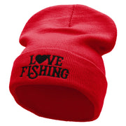 Heart Fishing Embroidered 12 Inch Long Knitted Beanie