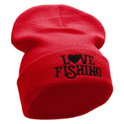 Heart Fishing Embroidered 12 Inch Long Knitted Beanie