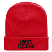 Heart Fishing Embroidered 12 Inch Long Knitted Beanie