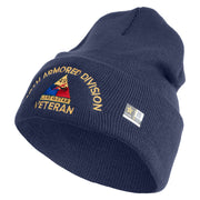 U.S. Army 49th Armored Division Logo Embroidered 12 Inch Solid Knit Cuff Long Beanie Made in USA - Navy OSFM