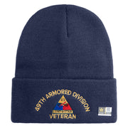 U.S. Army 49th Armored Division Logo Embroidered 12 Inch Solid Knit Cuff Long Beanie Made in USA - Navy OSFM