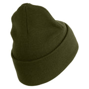 U.S. Army 49th Armored Division Logo Embroidered 12 Inch Solid Knit Cuff Long Beanie Made in USA - Olive OSFM