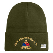U.S. Army 49th Armored Division Logo Embroidered 12 Inch Solid Knit Cuff Long Beanie Made in USA - Olive OSFM