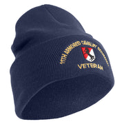 U.S. Army 11th Armored Cavalry Regiment Logo Embroidered 12 Inch Solid Knit Cuff Long Beanie Made in USA - Navy OSFM