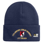 U.S. Army 11th Armored Cavalry Regiment Logo Embroidered 12 Inch Solid Knit Cuff Long Beanie Made in USA - Navy OSFM
