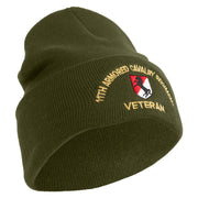 U.S. Army 11th Armored Cavalry Regiment Logo Embroidered 12 Inch Solid Knit Cuff Long Beanie Made in USA - Olive OSFM