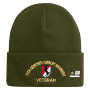 U.S. Army 11th Armored Cavalry Regiment Logo Embroidered 12 Inch Solid Knit Cuff Long Beanie Made in USA - Olive OSFM