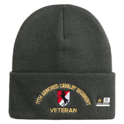 U.S. Army 11th Armored Cavalry Regiment Logo Embroidered 12 Inch Solid Knit Cuff Long Beanie Made in USA - Charcoal OSFM
