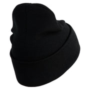 U.S. Army 155th Armored Brigade Combat Team Logo Embroidered 12 Inch Solid Knit Cuff Long Beanie Made in USA - Black OSFM