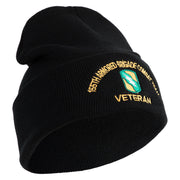 U.S. Army 155th Armored Brigade Combat Team Logo Embroidered 12 Inch Solid Knit Cuff Long Beanie Made in USA - Black OSFM