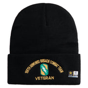 U.S. Army 155th Armored Brigade Combat Team Logo Embroidered 12 Inch Solid Knit Cuff Long Beanie Made in USA - Black OSFM