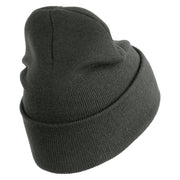 U.S. Army 155th Armored Brigade Combat Team Logo Embroidered 12 Inch Solid Knit Cuff Long Beanie Made in USA - Charcoal OSFM