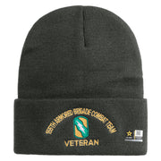 U.S. Army 155th Armored Brigade Combat Team Logo Embroidered 12 Inch Solid Knit Cuff Long Beanie Made in USA - Charcoal OSFM