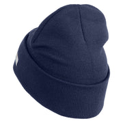 U.S. Army 155th Armored Brigade Combat Team Logo Embroidered 12 Inch Solid Knit Cuff Long Beanie Made in USA - Navy OSFM