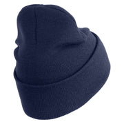 U.S. Army 155th Armored Brigade Combat Team Logo Embroidered 12 Inch Solid Knit Cuff Long Beanie Made in USA - Navy OSFM