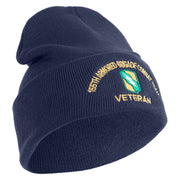 U.S. Army 155th Armored Brigade Combat Team Logo Embroidered 12 Inch Solid Knit Cuff Long Beanie Made in USA - Navy OSFM