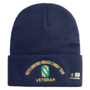 U.S. Army 155th Armored Brigade Combat Team Logo Embroidered 12 Inch Solid Knit Cuff Long Beanie Made in USA - Navy OSFM