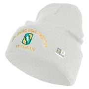 U.S. Army 155th Armored Brigade Combat Team Logo Embroidered 12 Inch Solid Knit Cuff Long Beanie Made in USA - White OSFM