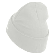 U.S. Army 155th Armored Brigade Combat Team Logo Embroidered 12 Inch Solid Knit Cuff Long Beanie Made in USA - White OSFM