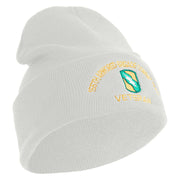 U.S. Army 155th Armored Brigade Combat Team Logo Embroidered 12 Inch Solid Knit Cuff Long Beanie Made in USA - White OSFM