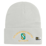 U.S. Army 155th Armored Brigade Combat Team Logo Embroidered 12 Inch Solid Knit Cuff Long Beanie Made in USA - White OSFM